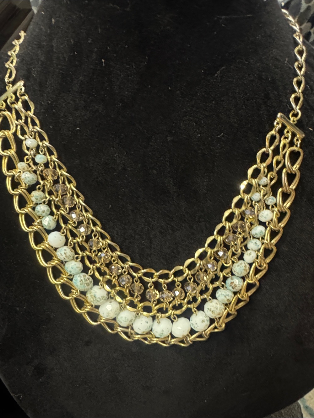 Gold Multi-Chain Necklace with Mint Beads